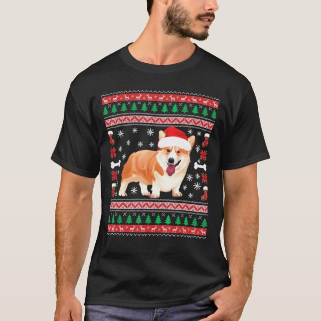 Corgi Santa Hat Ugly Christmas Sweater Corgi (Front)