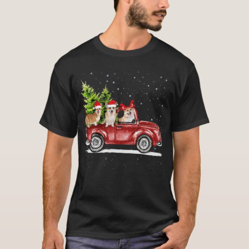Corgi Santa Reindeer Red Truck Snow Christmas Tree T_Shirt