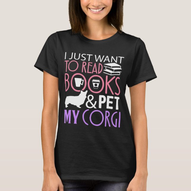 Corgi Schnauzer Reading Book Dog Read  Tee (Front)