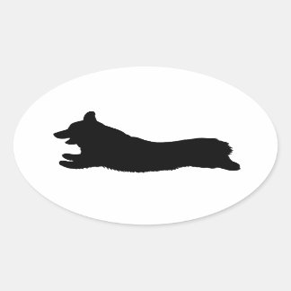 Corgi Silhouette - Running Oval Sticker