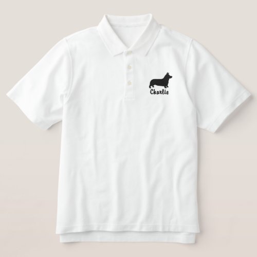 Corgi Silhouette with Custom Name Embroidered Polo Shirt