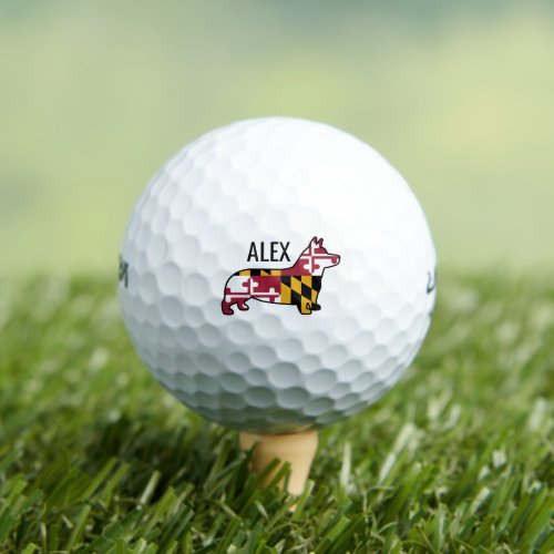 Corgi Silhouette with Maryland State Flag Custom Golf Balls