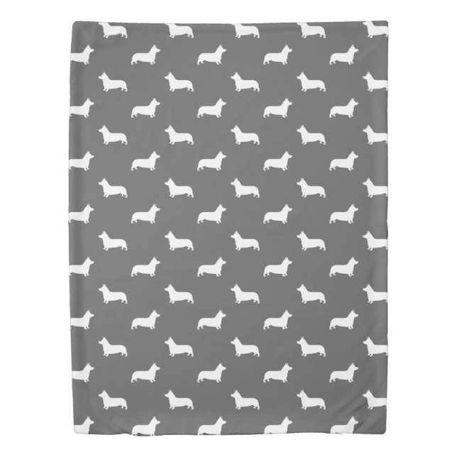Corgi Silhouettes Pattern Grey Duvet Cover (Front)