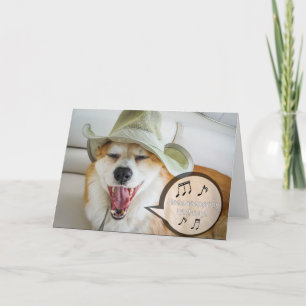 Corgi singing happy birthday card