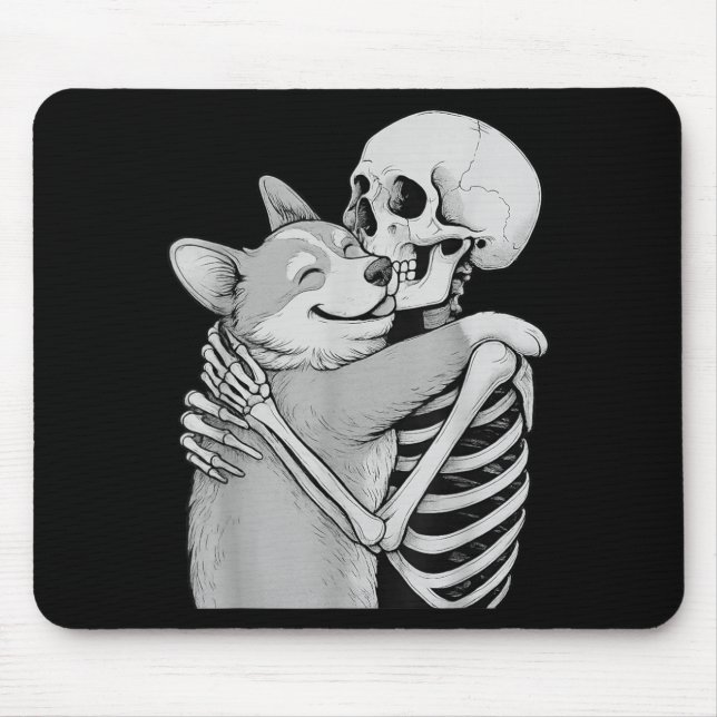 Corgi Skeleton Hug Halloween Dog Lover Mouse Pad (Front)