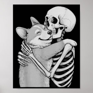 Corgi Skeleton Hug Halloween Dog Lover Poster