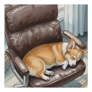 Corgi Sleeping on the Job Faux Canvas Print