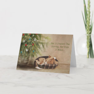 Corgi sleeping under Christmas Tree Holiday Card