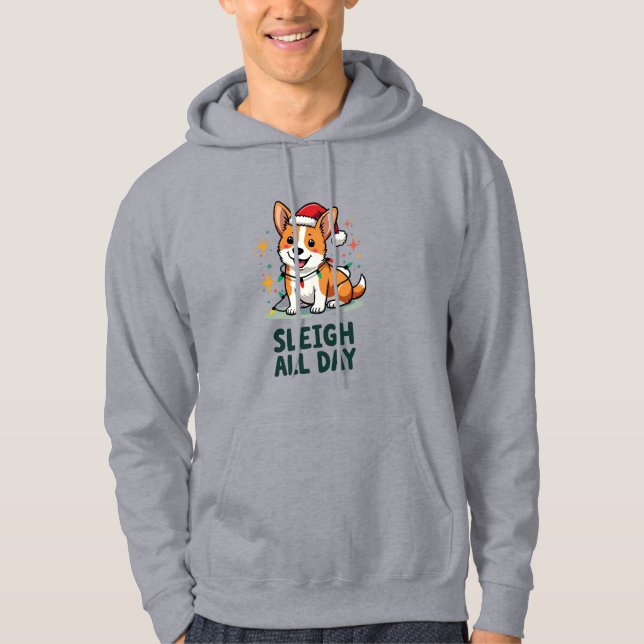 Corgi Sleigh All Day Funny Christmas Hoodie (Front)
