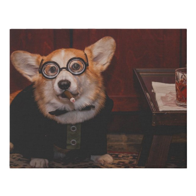 Corgi smoking a cigar canvas art (Front)