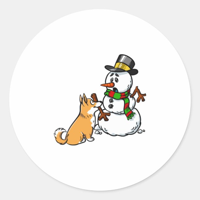 Corgi Snowman Christmas Classic Round Sticker (Front)