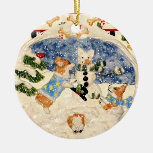 Corgi Snowman Ornament