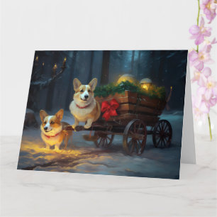 Corgi Snowy Sleigh Christmas Decor Card