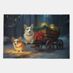 Corgi Snowy Sleigh Christmas Decor Doormat