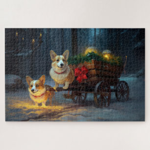 Corgi Snowy Sleigh Christmas Decor Jigsaw Puzzle