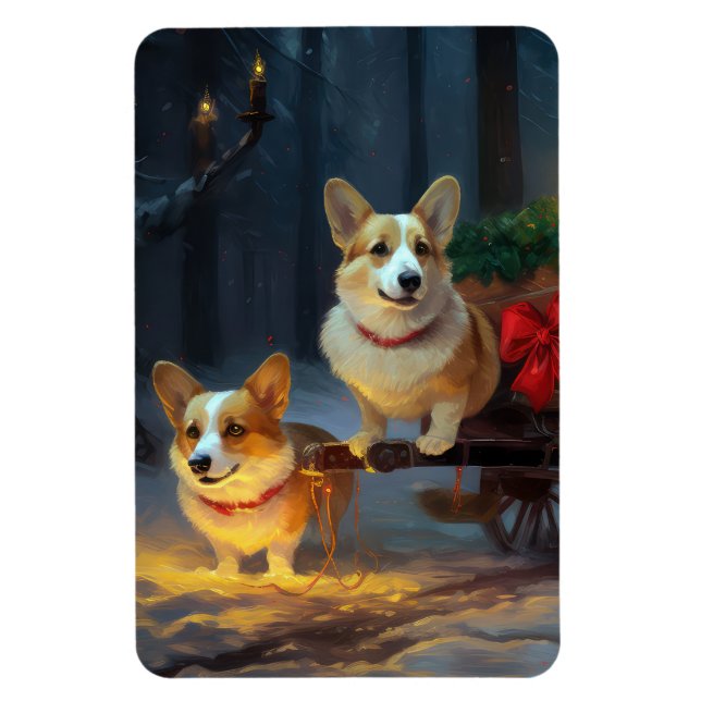 Corgi Snowy Sleigh Christmas Decor  Magnet (Vertical)