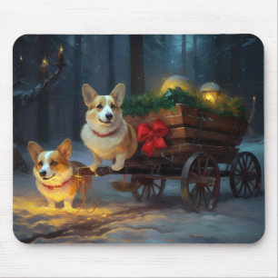 Corgi Snowy Sleigh Christmas Decor Mouse Pad