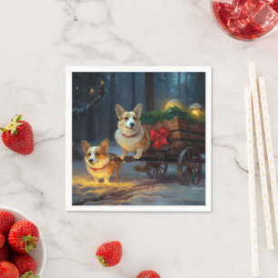 Corgi Snowy Sleigh Christmas Decor Napkins