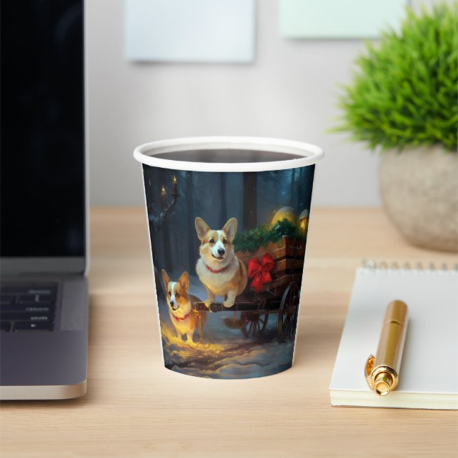 Corgi Snowy Sleigh Christmas Decor  Paper Cups (Insitu)