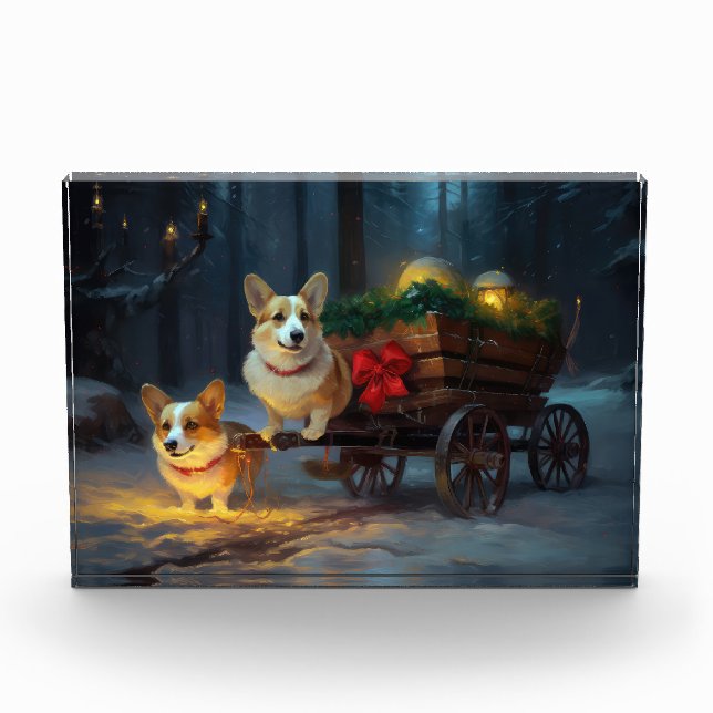 Corgi Snowy Sleigh Christmas Decor  Photo Block (Front)