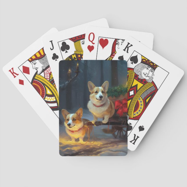 Corgi Snowy Sleigh Christmas Decor  Poker Cards (Back)