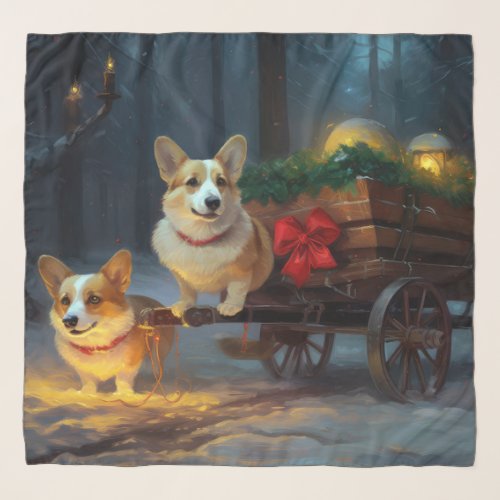 Corgi Snowy Sleigh Christmas Decor  Scarf