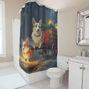 Corgi Snowy Sleigh Christmas Decor  Shower Curtain