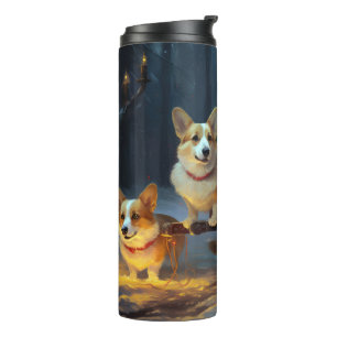 Corgi Snowy Sleigh Christmas Decor  Thermal Tumbler