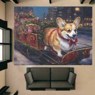 Corgi Snowy Sleigh Ride Christmas Decor Rug