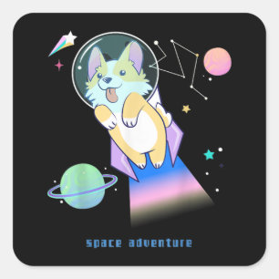 Corgi Space Cosmos Planet Star Dog Puppy Square Sticker