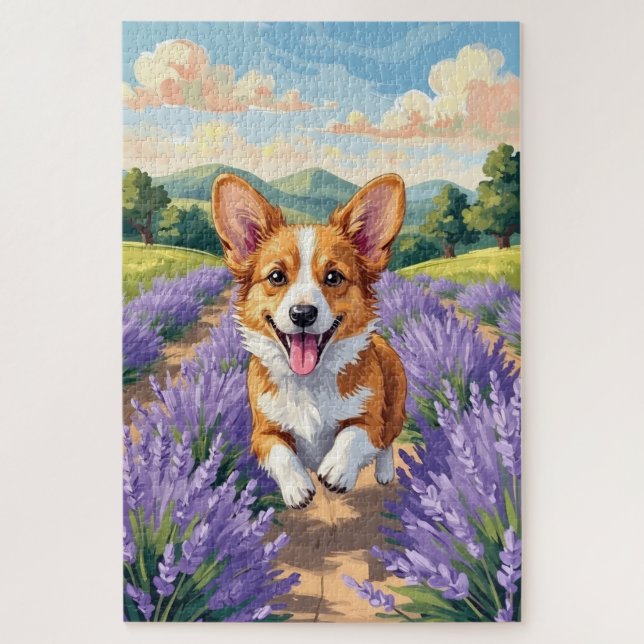 Corgi Spring Lavender Field Cute Dog Jigsaw Puzzle (Vertical)