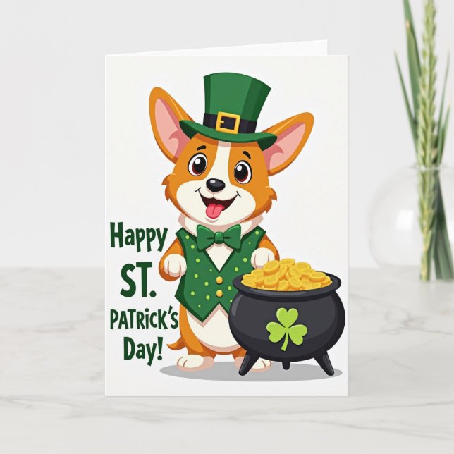 Corgi St Patricks Day Best Wishes Card (Front)