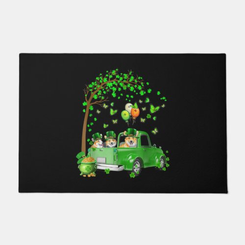 Corgi St Patricks Day Green Truck Under The Tree Doormat