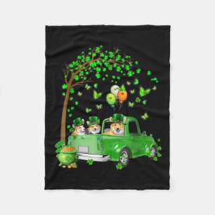 Corgi St Patricks Day Green Truck Under The Tree Fleece Blanket