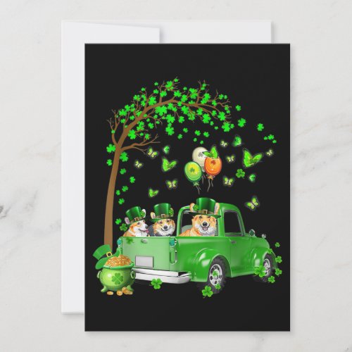 Corgi St Patricks Day Green Truck Under The Tree Holiday Card