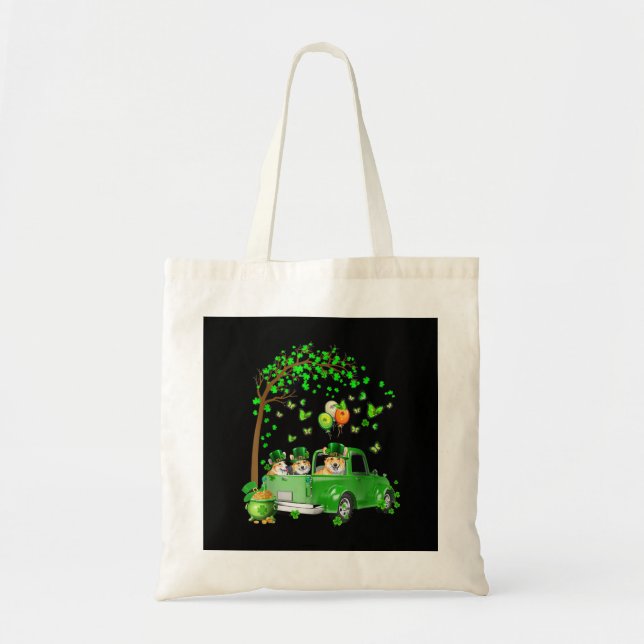 Corgi St Patricks Day Green Truck Under The Tree Tote Bag (Front)