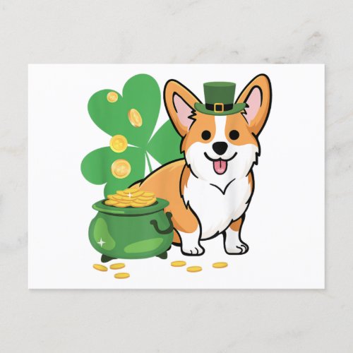 Corgi St Patricks Day with Leprechaun Hat Announcement Postcard