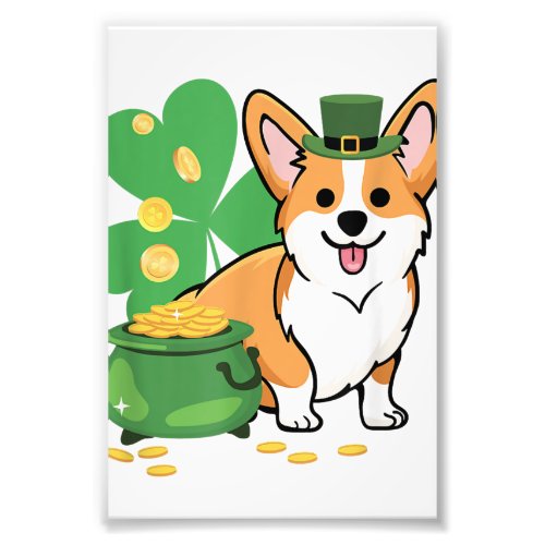 Corgi St Patricks Day with Leprechaun Hat Photo Print