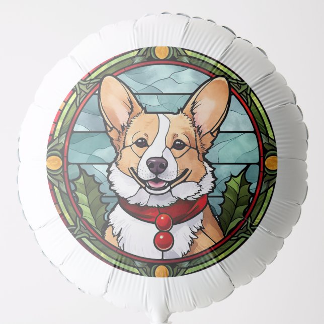 Corgi Stained Glass Christmas Balloon (Front)