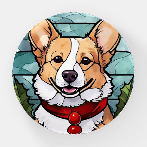 Corgi Stained Glass Christmas Paperweight