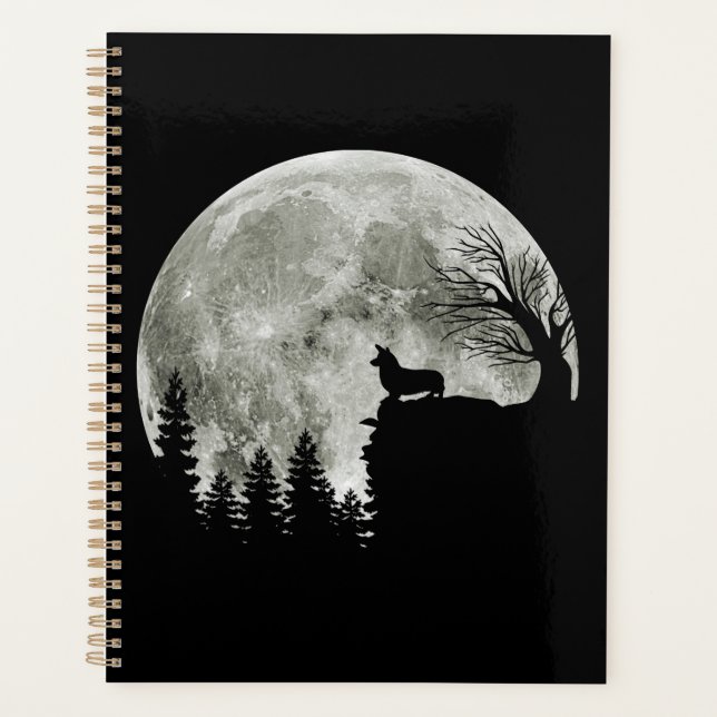Corgi Standing On Mountain Moonlight Halloween Planner (Front)