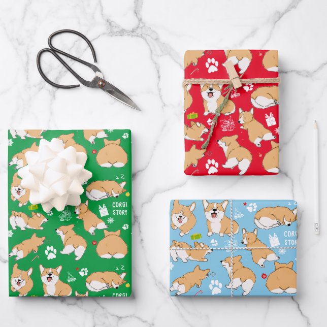 Corgi Story Christmas Holiday  Wrapping Paper Sheets (Front)