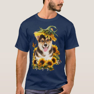 Corgi Sunflower Butterfly Cute Dog Lover Gifts T-Shirt