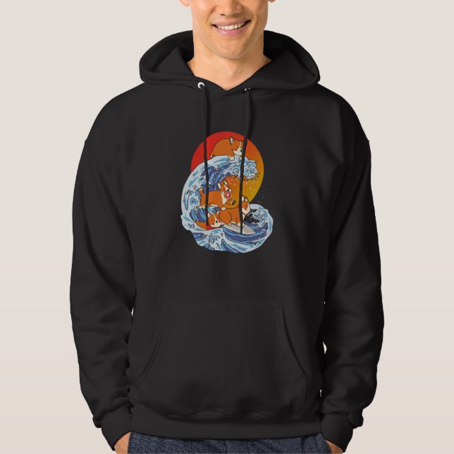 Corgi Surfer Surfing Surf Board Corgi  1 Hoodie (Front)
