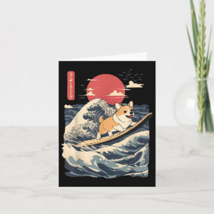Corgi Surfing Japanese Wave  Card