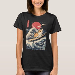 Corgi Surfing Japanese Wave T-Shirt