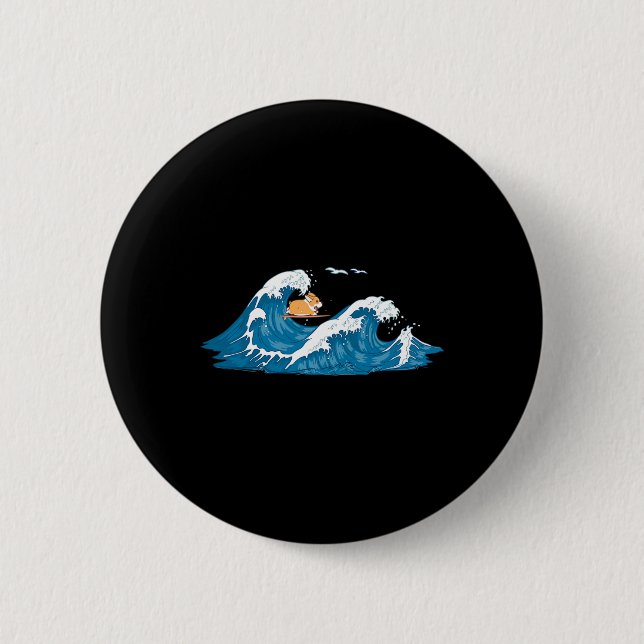 Corgi Surfing Wave Welsh Dog Puppy  Button (Front)