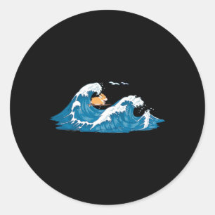 Corgi Surfing Wave Welsh Dog Puppy Classic Round Sticker