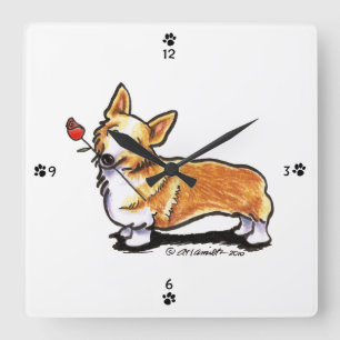 Corgi Sweetheart Square Wall Clock