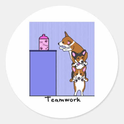 Corgi Teamwork Classic Round Sticker
